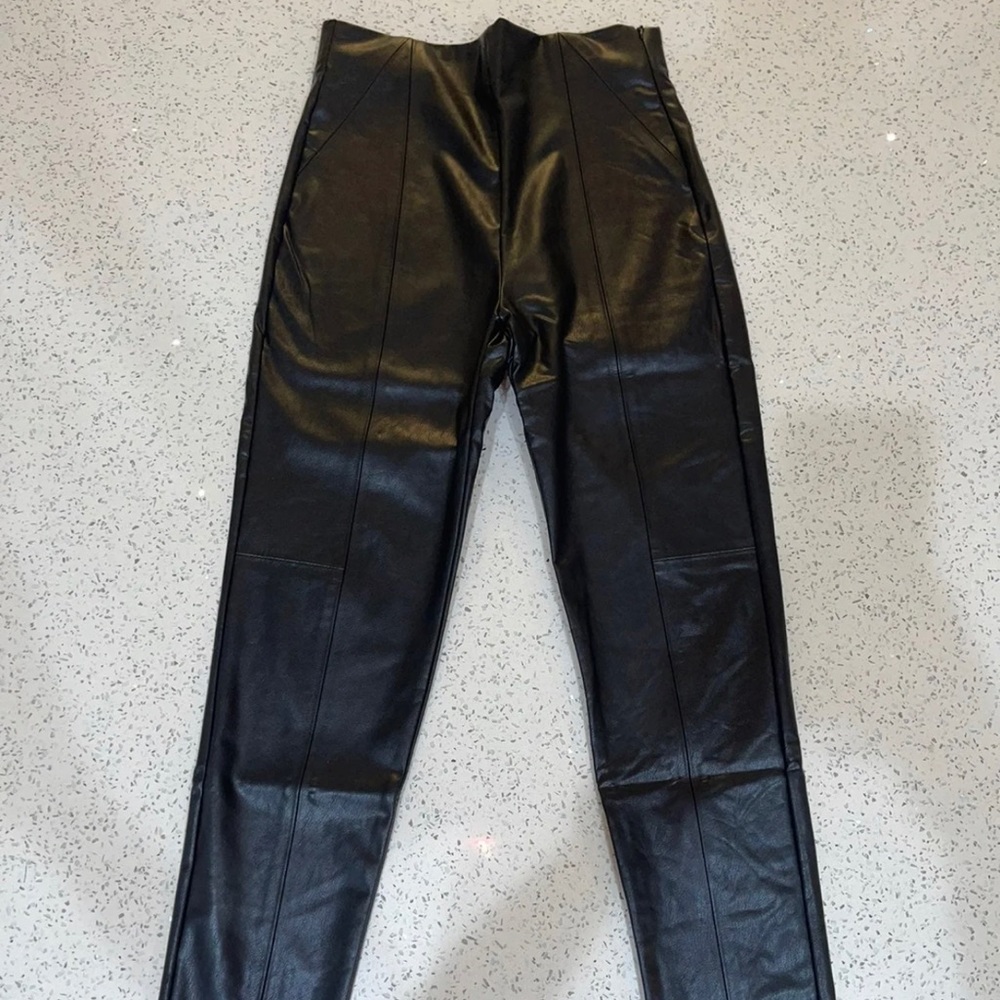 Black faux leather leggings